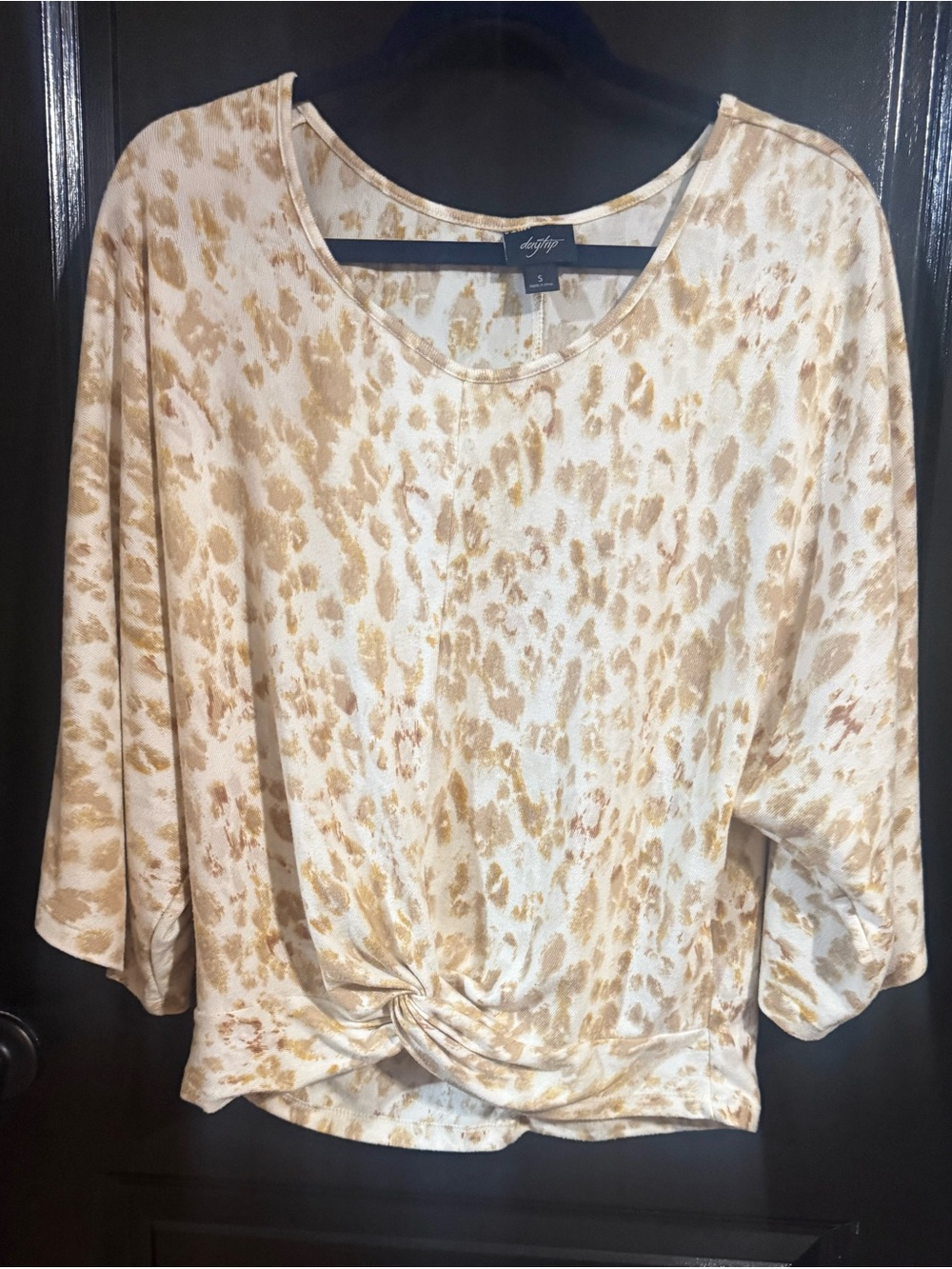 Daytrip Cream and Gold Animal-Print Twist Front Tunic